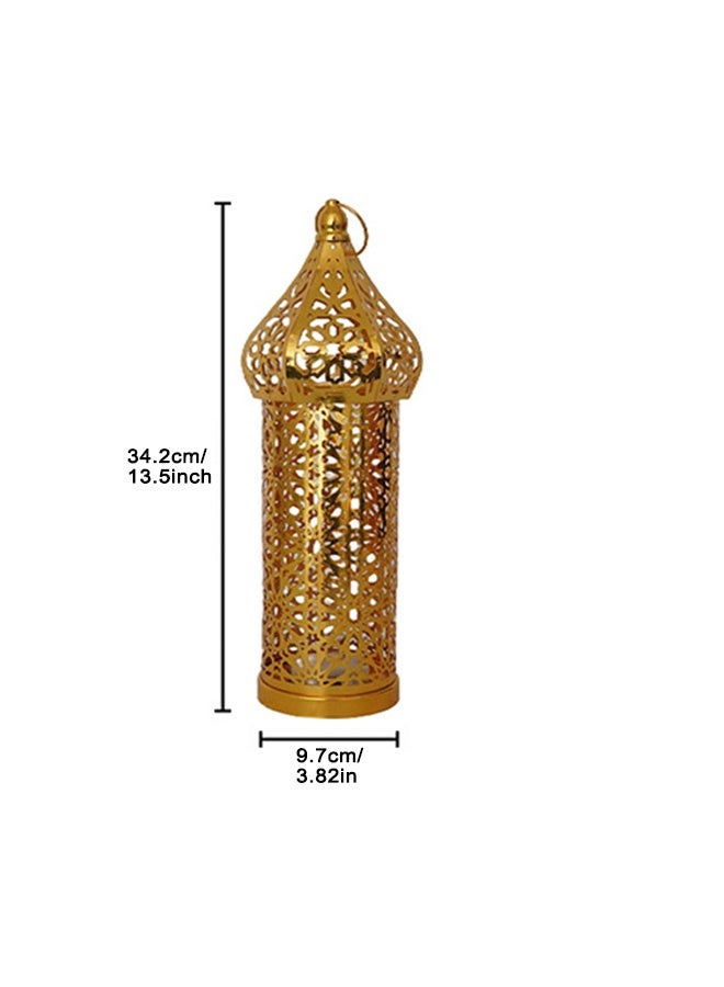 Ramadan & Eid Hollowed-out Led Lantern Decorative Lights - Battery Operated Moroccan Hollow-out Iron Light for Home, Desk, Bedroom, Living Room, Decoration & Gift (Gold - Large Size) - Image 2